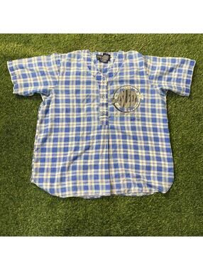 Vintage 90’s ESLEEP Pajama Blue and white plaid button-up shirt